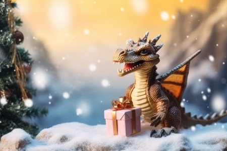 Dragon on the background of a winter landscape. The idea of New Year and Christmasの素材
