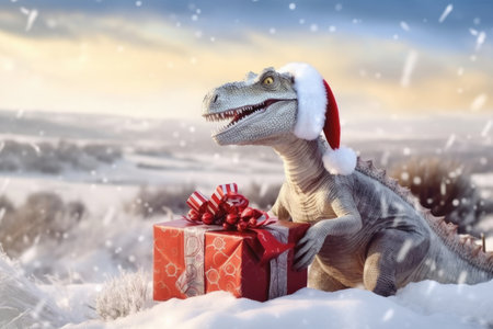 A dragon donning a Santa Claus hat and holding gift boxes serves as a representative symbol for both New Year and Christmas.の素材