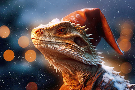 Dragon against the background of falling snow. The concept of the New Yearの素材