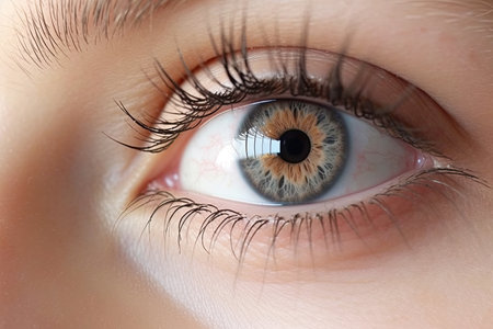 female eye close-up. The concept of vision treatment, ophthalmology. Generative AI.の素材
