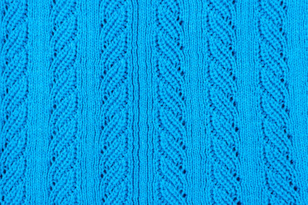 Blue knitted sweater close-up. Background, pattern and texture.の写真素材