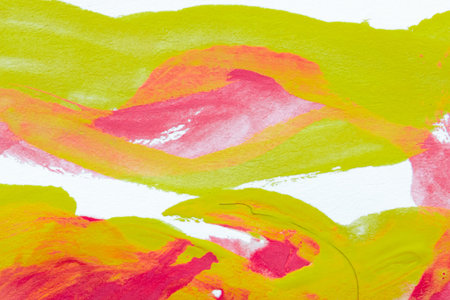abstract art. Watercolor background in orange, light green and magenta colors in the form of smooth curves.の写真素材