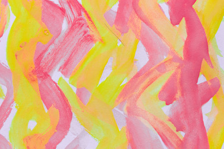 abstract art. Watercolor background in orange, yellow and magenta colors in the form of smooth curves.の写真素材