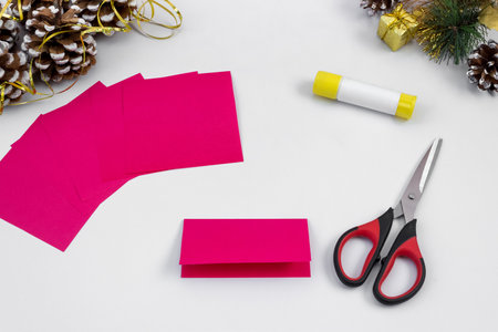 3D star made of colored paper. Step by step photo instruction. DIY concept. Children's Christmas and New Year's crafts. Step 2の写真素材