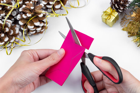 3D star made of colored paper. Step by step photo instruction. DIY concept. Children's Christmas and New Year's crafts. Step 4の写真素材