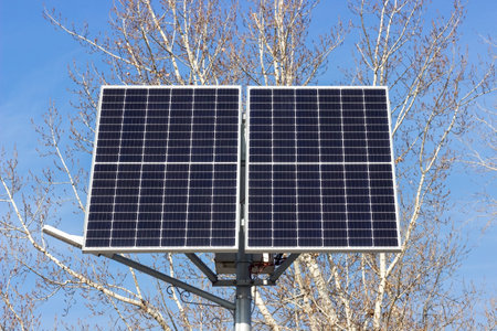 Solar panel against the blue sky. Alternative energy source concept.の写真素材