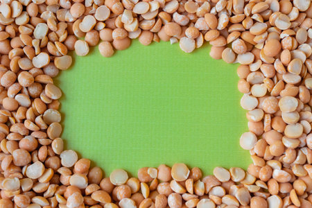 Grains dry yellow peas. Space for text.の写真素材