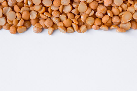 Grains dry yellow peas. Space for text.の写真素材