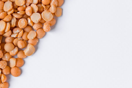 Grains dry yellow peas. Space for text.の写真素材