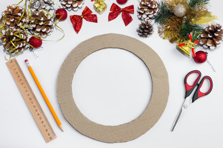 Christmas wreath made of colored paper. DIY concept. Handmade at home. step by step instructions. step 20.の写真素材