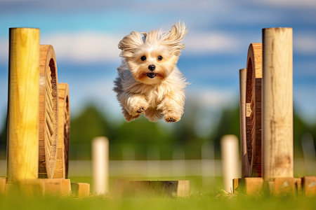White Terrier at agility competitions.の素材