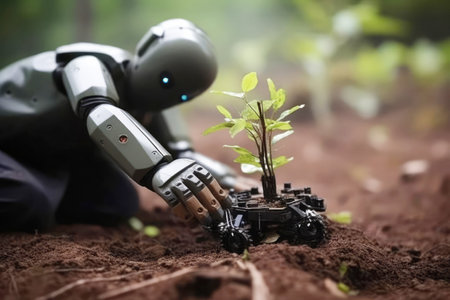 Agricultural automation: the robotic farmer at work in the field.の素材