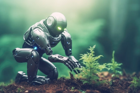 The art of farming: the robotic farmer with a touch of innovation.の素材