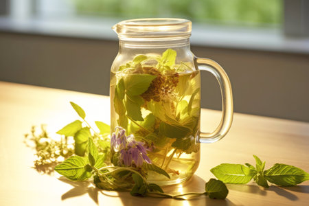 Jars with tinctures of medicinal herbs. alternative medicineの素材