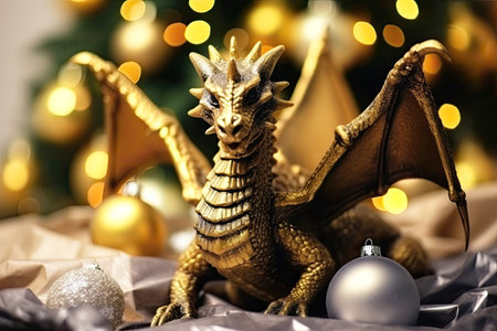 Dragon among New Year's decorations.の素材