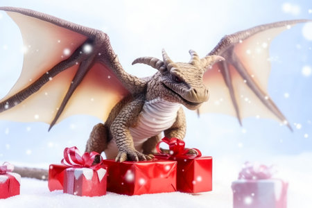A dragon among Christmas gifts. Symbol of the New Year.の素材