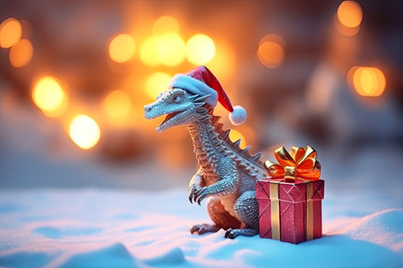 Symbolizing the New Year and Christmas, the dragon, and the gift boxes.の素材