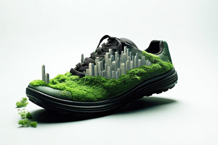 Footwear that takes into consideration its carbon emissions, incorporating greenery and advocating for an improved environmental state through city recycling.の素材