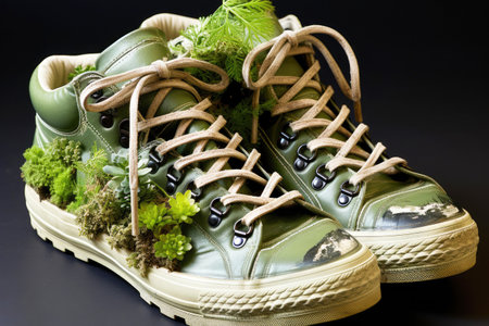 A shoe that strives to minimize its carbon impact, integrating vegetation and supporting city-wide recycling to create a healthier environment.の素材