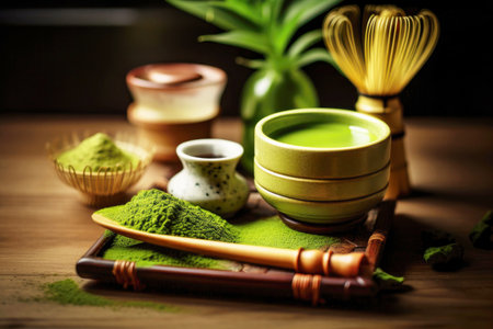 Matcha tea in a traditional Japanese setting.の素材