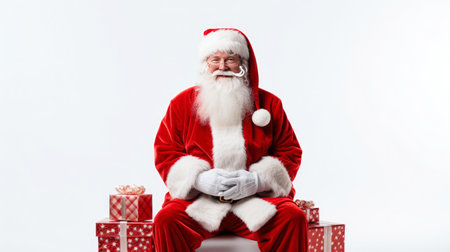 Festive Santa's surprise: Christmas sales event on a white background.の素材