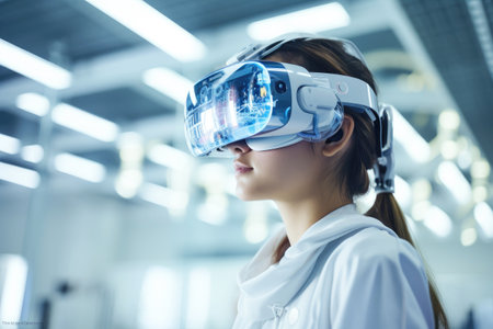 Personalized virtual education: girl with VR gear.の素材