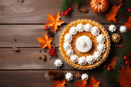 Festive pumpkin pie for Thanksgiving, text space.の素材