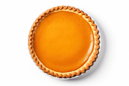 Gourmet pumpkin pie on white background, flat lay.の素材