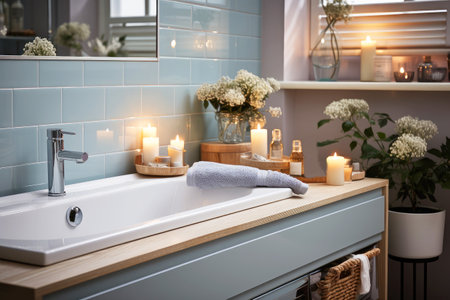 Scandinavian elegance: contemporary washbasin close up.の素材