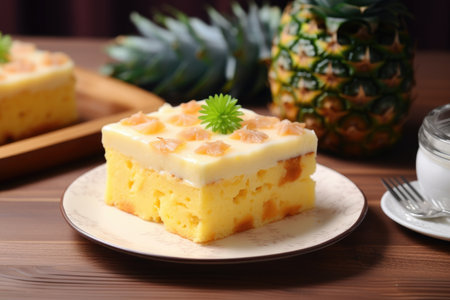 A slice of pineapple sponge cake.の素材