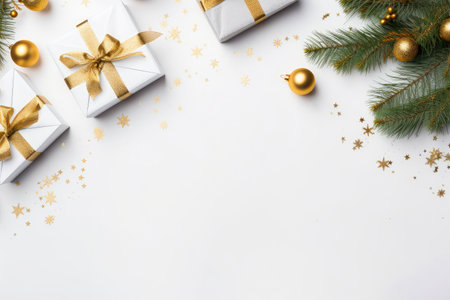 Christmas card design with gift boxes, text space.の素材