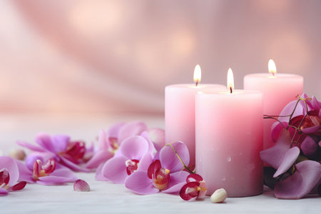 Flame of serenity: cozy spa candlelight.の素材