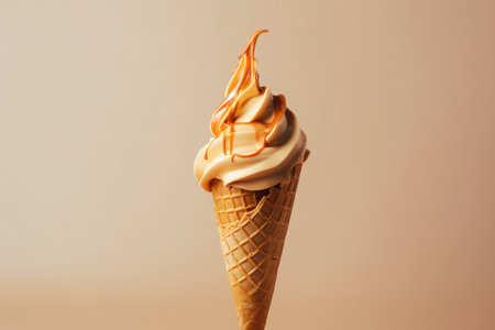 Gourmet delight: creamy caramel gelato, copy space.の素材