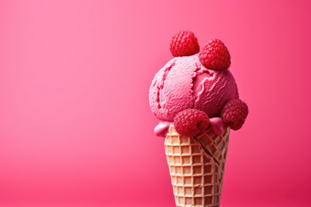 Fresh berry bliss: creamy raspberry ice cream, text space.の素材