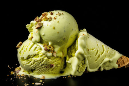 Pure pistachio bliss: frozen dessert elegance.の素材