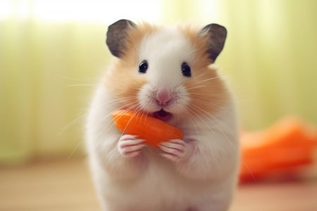 Cute and hungry: tiny hamster savoring a carrot.の素材