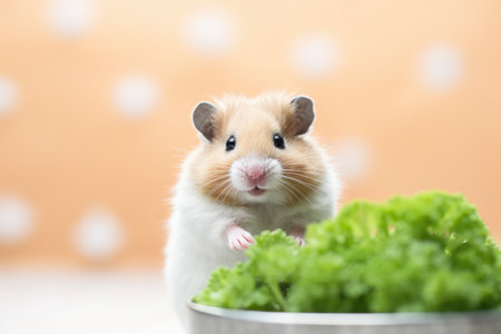 Healthy hamster snacking: enjoying fresh parsley bites.の素材