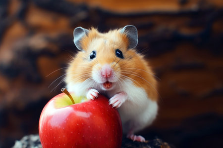 Apple delight: small hamster's nutritional snacking.の素材