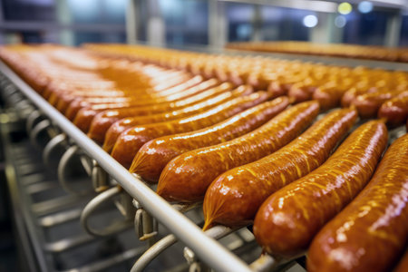 Preparation of savory sausage at the factory.の素材