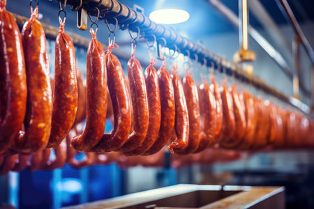 Savory sausages in the making: inside the factory.の素材