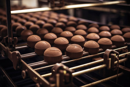 Chocolate factory's sweet production line: an industrial delight.の素材