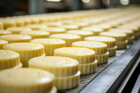 Healthy traditions: crafting organic cheese in the factory.の素材