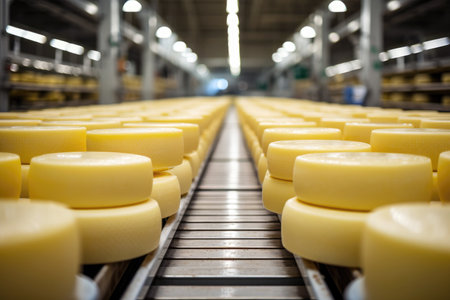 The art of making round, delicious cheese wheels.の素材