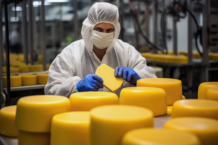 A cheesemaker is involved in the manufacturing of cheese.の素材