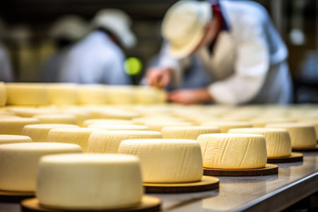Crafting cheese at a dairy farm's traditional creamery.の素材