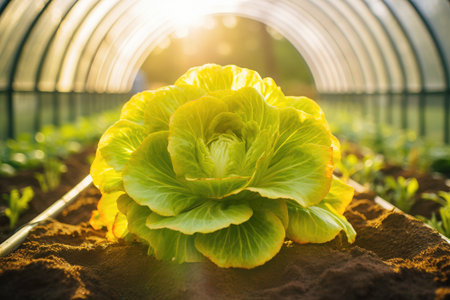 Growing lettuce in a greenhouse: nutrient rich leaves.の素材