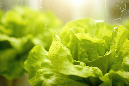 Lettuce leaves thrive in nurturing care.の素材