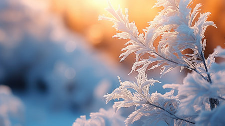 A snowy branch, perfect for a winter holiday card design.の素材