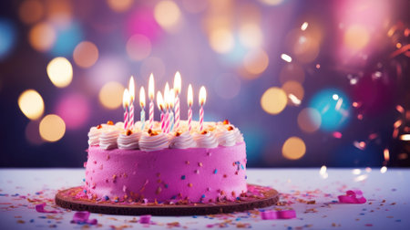 Festive buttercream cake adorned with candles to mark a special day.の素材