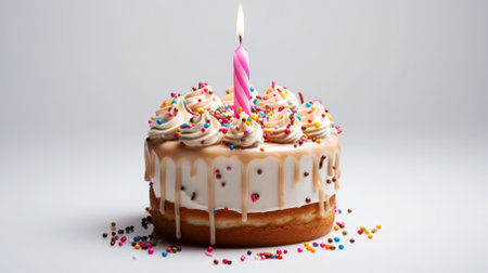 A delicious birthday dessert with candle.の素材